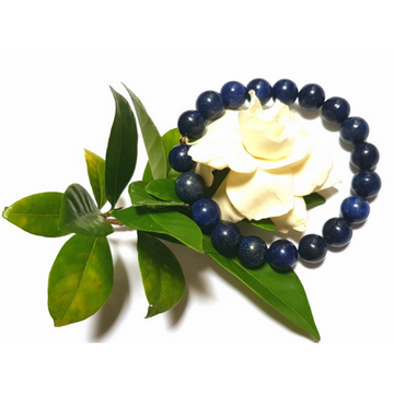 Handmade Clarity Bracelet – Lapis Lazuli for Intuition & Clear Communication with Gardenia flower